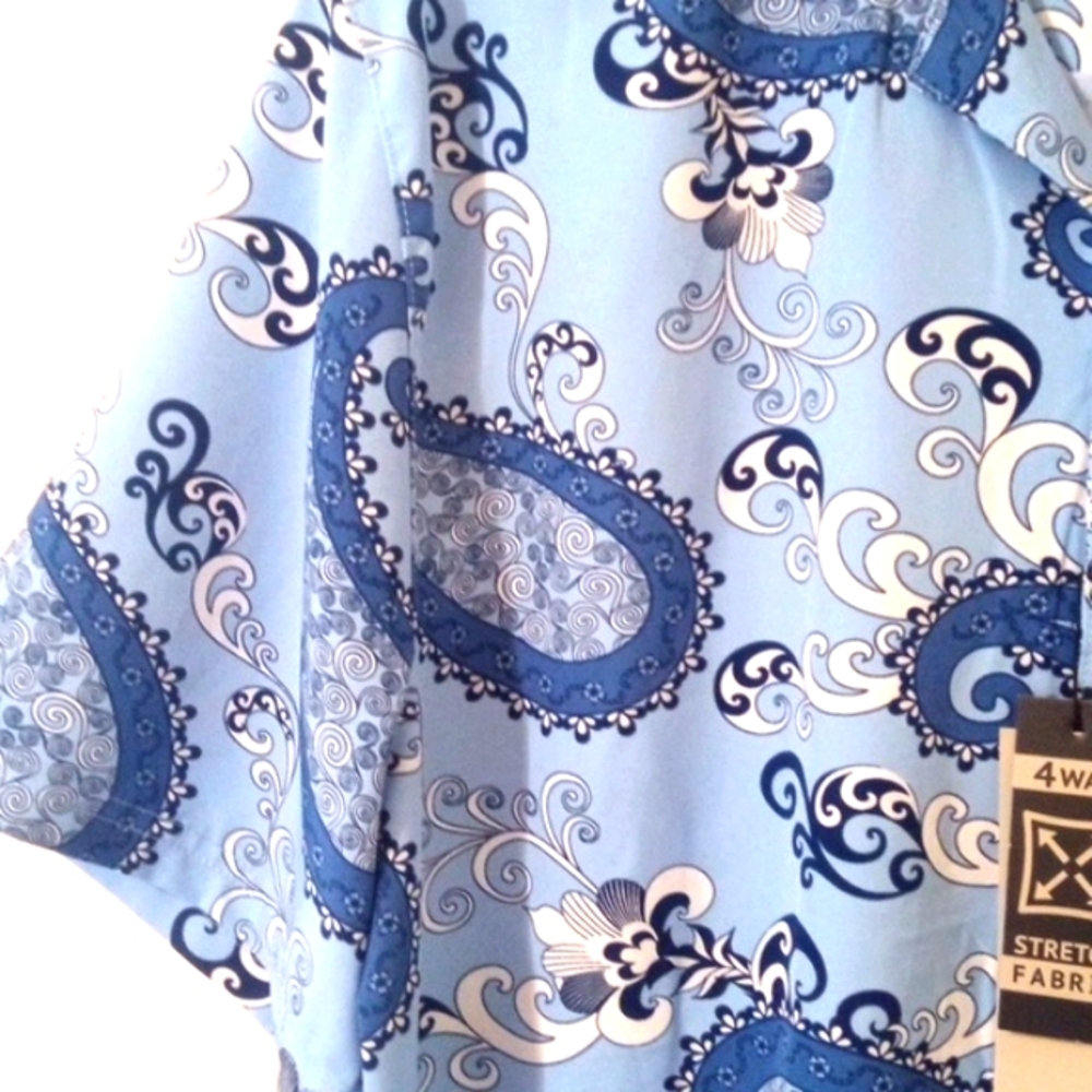 FRESH PAISLEY BLUE WHITE CASUAL BUTTON DOWN SHORT SLEEVE SHIRT SIZE MEDIUM NWT - Picture 2 of 4